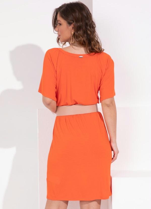 Outlet - Vestido Laranja Decote V com Franzido 7