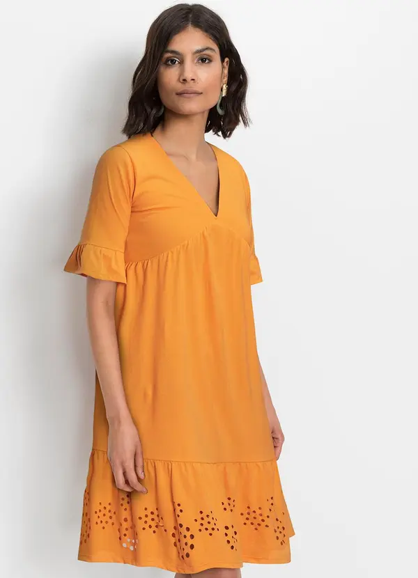 bonprix - Vestido Laranja em Malha de Algodão