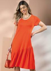 Vestido Laranja em Malha de Viscose