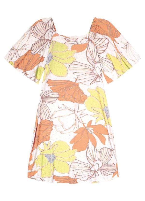 Malwee - Vestido Laranja Evasê Floral Curto