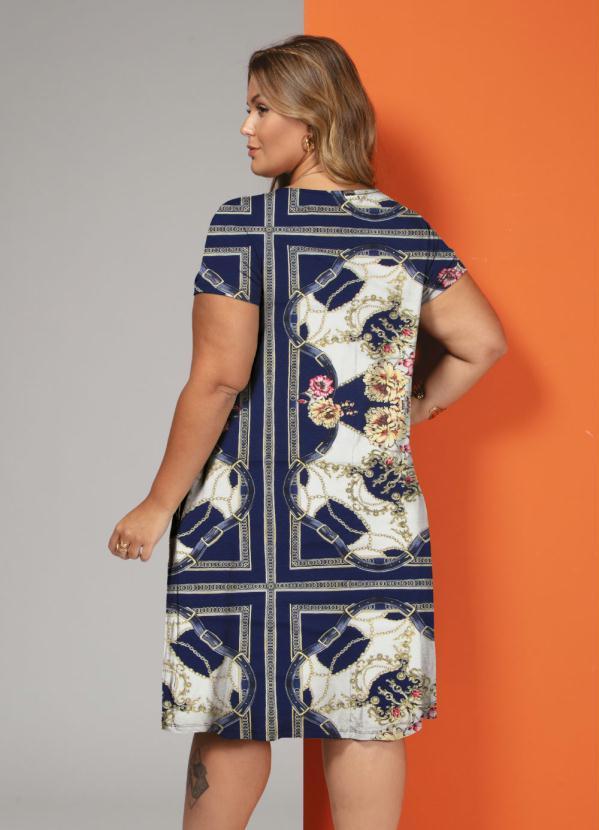 Quintess - Vestido Lenço Azul com Bolsos e Mangas Curtas 7