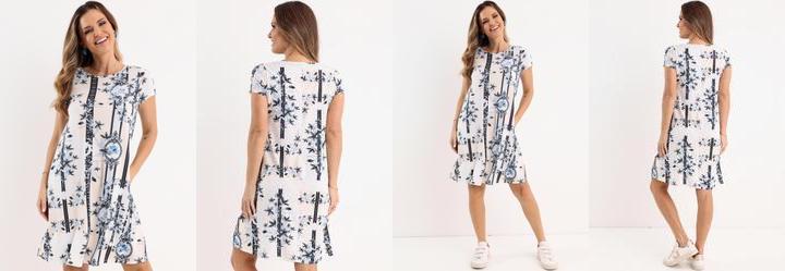 Vestido Leno Bege com Bolsos e Mangas Curtas