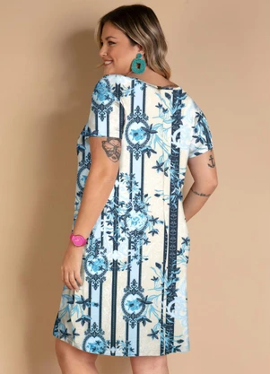 Quintess - Vestido Lenço Bege com Bolsos e Mangas Curtas - QUINTESS