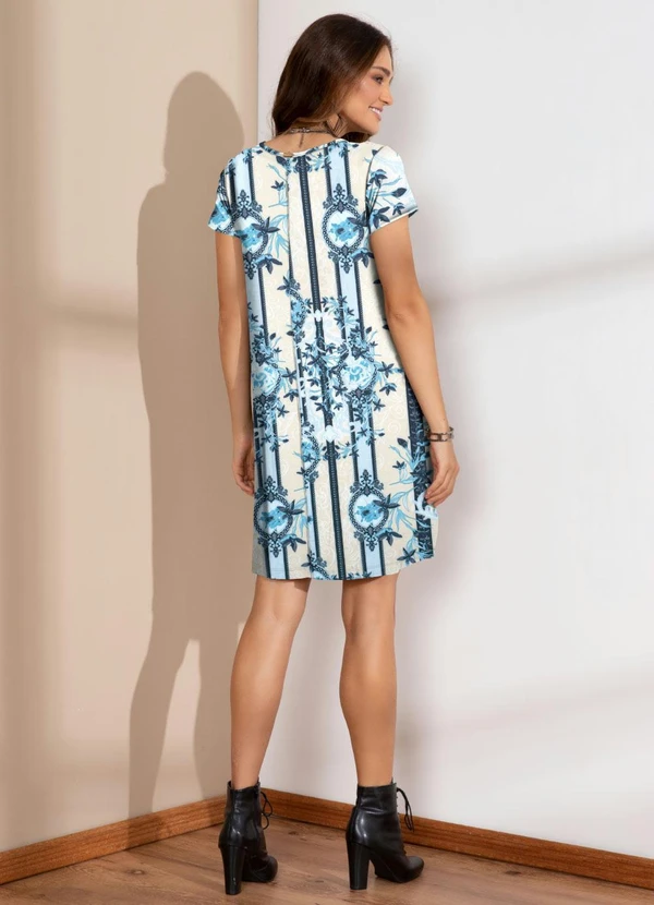 Quintess - Vestido Lenço Bege com Bolsos e Mangas Curtas 10