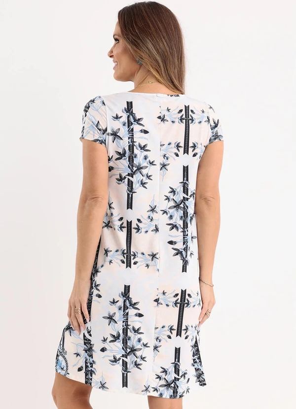 Quintess - Vestido Lenço Bege com Bolsos e Mangas Curtas 2