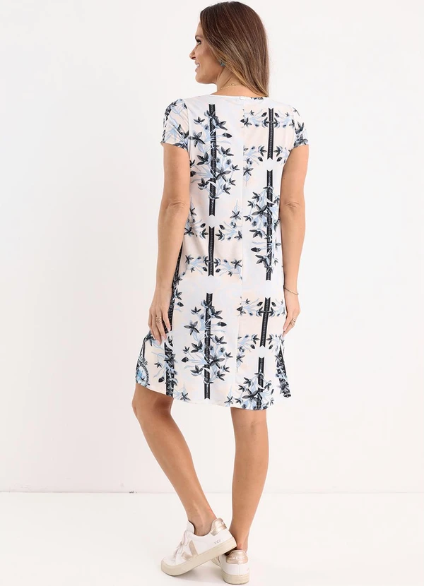 Quintess - Vestido Lenço Bege com Bolsos e Mangas Curtas 4