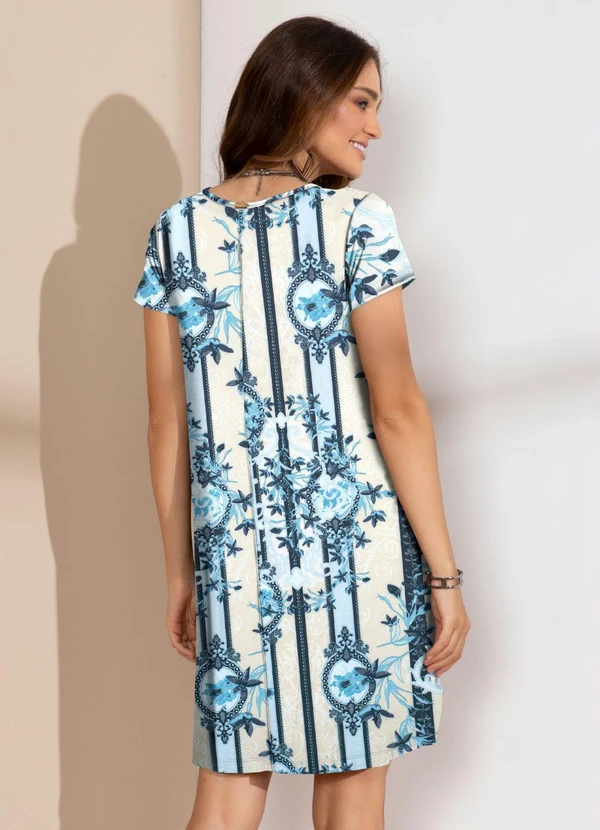 Quintess - Vestido Lenço Bege com Bolsos e Mangas Curtas 8