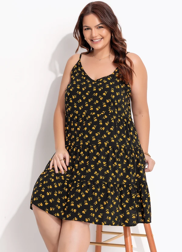 Quintess - Vestido Liberty Preto em Viscose Plana 12