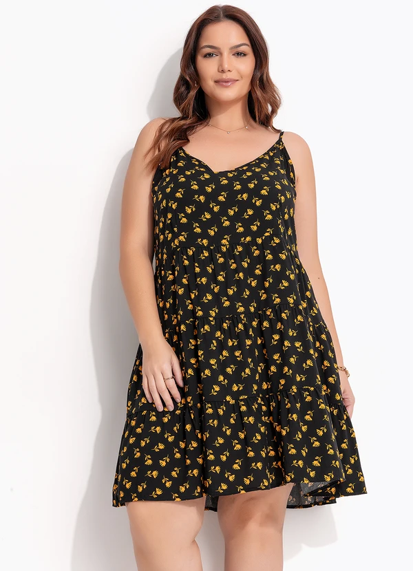 Quintess - Vestido Liberty Preto em Viscose Plana 13