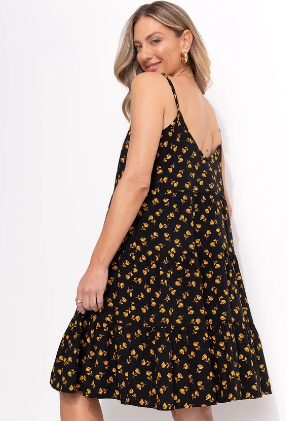 Quintess - Vestido Liberty Preto em Viscose Plana 2