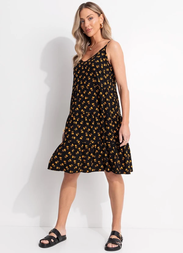 Quintess - Vestido Liberty Preto em Viscose Plana 5