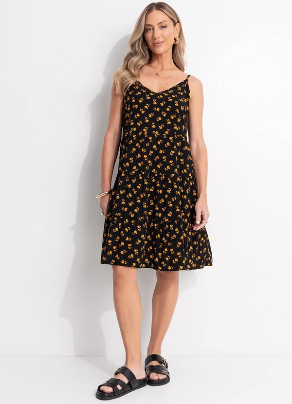 Quintess - Vestido Liberty Preto em Viscose Plana 6