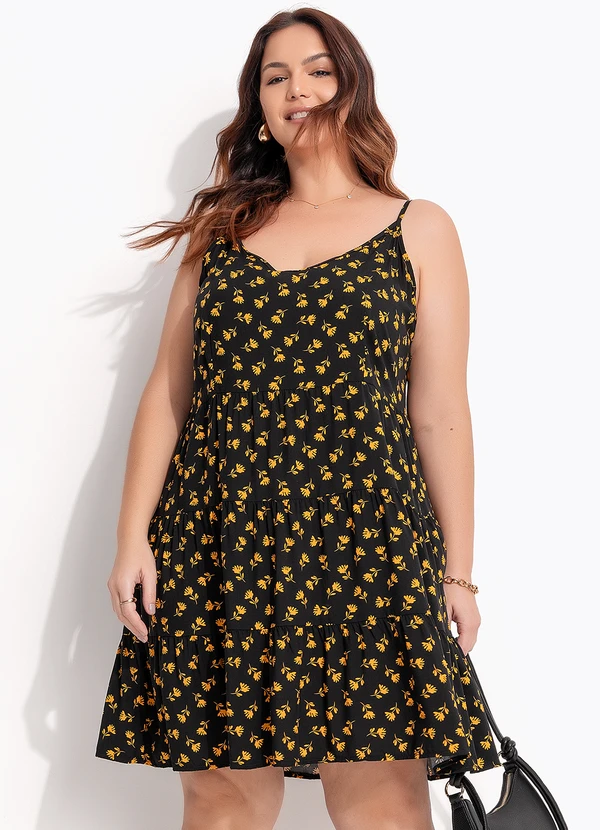 Quintess - Vestido Liberty Preto em Viscose Plana 8