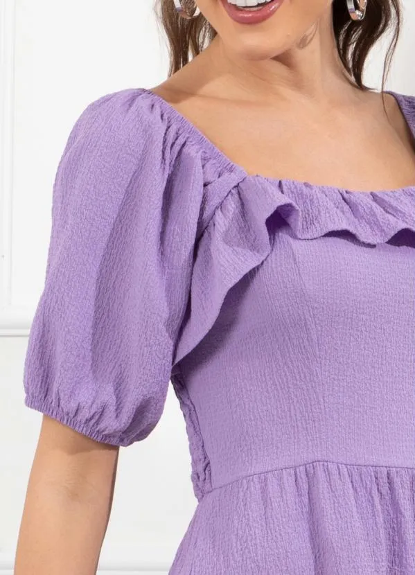 Quintess - Vestido Lilás em Tecido Plano Texturizado 2