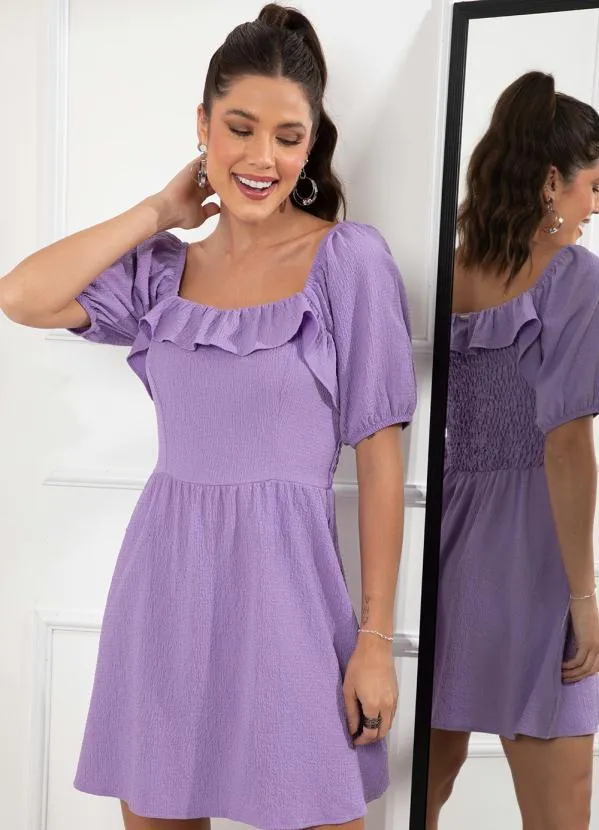 Quintess - Vestido Lilás em Tecido Plano Texturizado 3