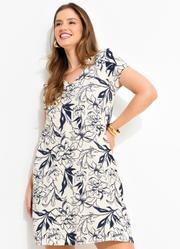 Vestido Linho Floral em Malha de Viscose