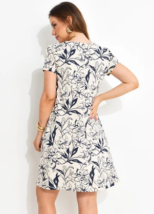Quintess - Vestido Linho Floral em Malha de Viscose - QUINTESS