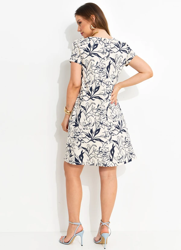Quintess - Vestido Linho Floral em Malha de Viscose 4