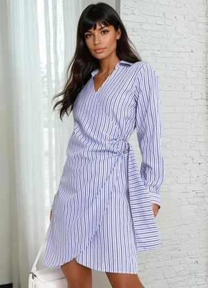 bonprix - Vestido Listra Azul em Tricoline - BONPRIX