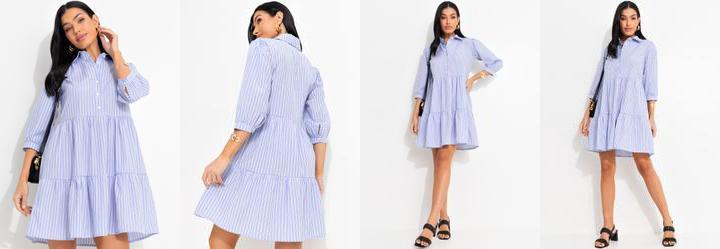 Vestido Listra Azul em Tricoline