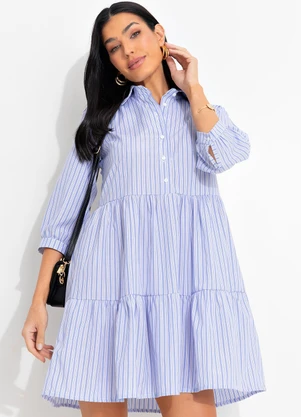 bonprix - Vestido Listra Azul em Tricoline - BONPRIX