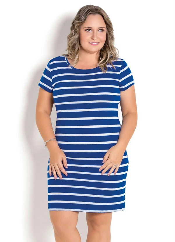 Moda Pop - Vestido Listrado Azul com Mangas Curtas 11
