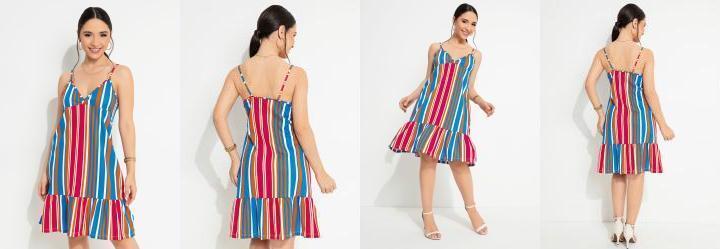 Vestido Listrado Azul com Transpasse no Decote