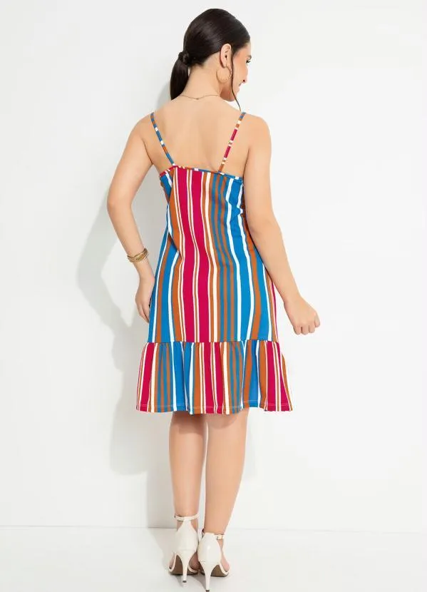 Moda Pop - Vestido Listrado Azul com Transpasse no Decote 4