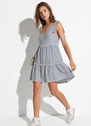 Vestido Listrado Azul em Malha Fria