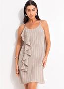 Vestido Listrado Bege em Alfaiataria
