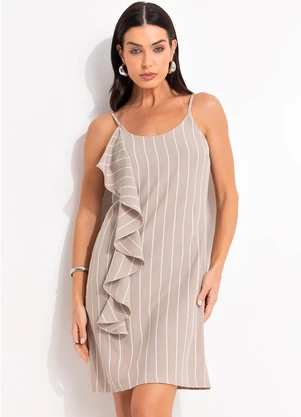 Quintess - Vestido Listrado Bege em Alfaiataria - QUINTESS