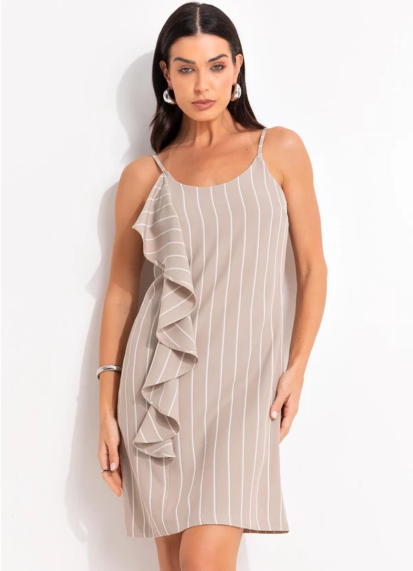 Quintess - Vestido Listrado Bege em Alfaiataria