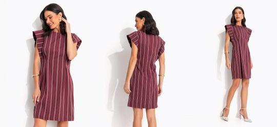 Vestido Listrado Bord� em Tecido de Alfaiataria