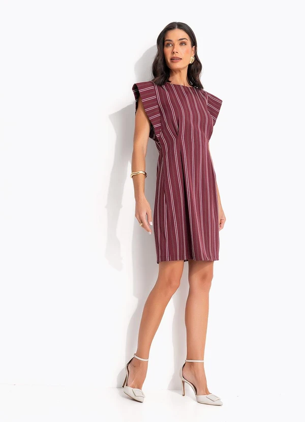 Quintess - Vestido Listrado Bordô em Tecido de Alfaiataria 3