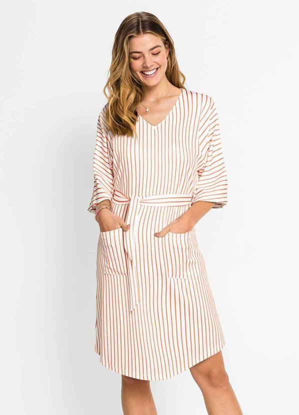 bonprix - Vestido Listrado Branco/Terracota 4