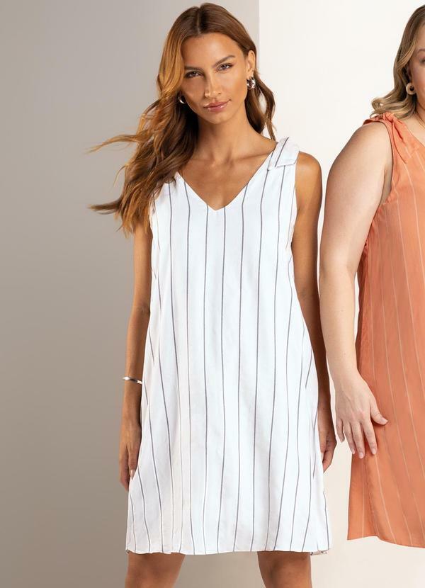 Marialícia - Vestido Listrado Casual Branco