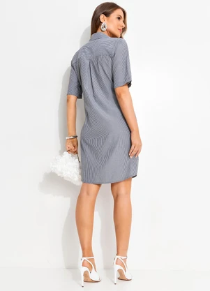 Quintess - Vestido Listrado Cinza em Plano de Alfaiataria - QUINTESS