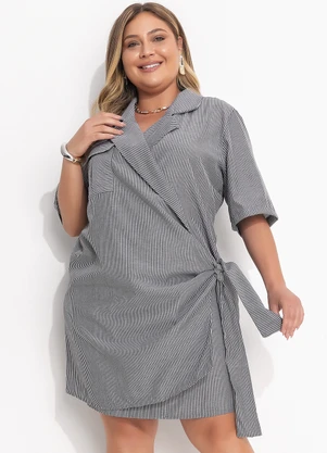 Quintess - Vestido Listrado Cinza em Plano de Alfaiataria - QUINTESS