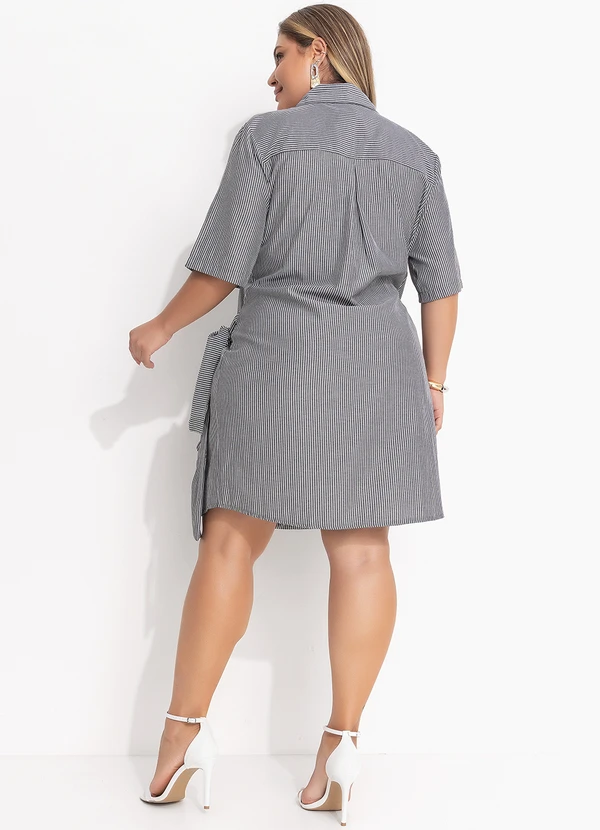 Quintess - Vestido Listrado Cinza em Plano de Alfaiataria 9