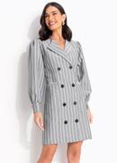 Vestido Listrado Cinza em Tecido Plano