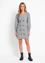 Vestido Listrado Cinza em Tecido Plano