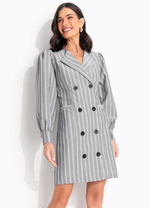 Vestido Listrado Cinza em Tecido Plano