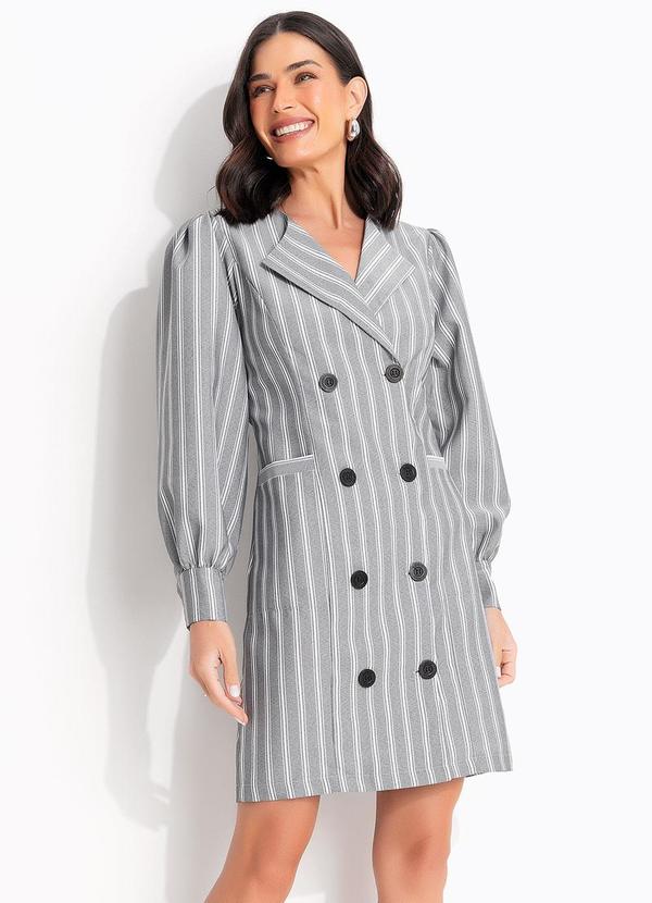 Vestido Listrado Cinza em Tecido Plano