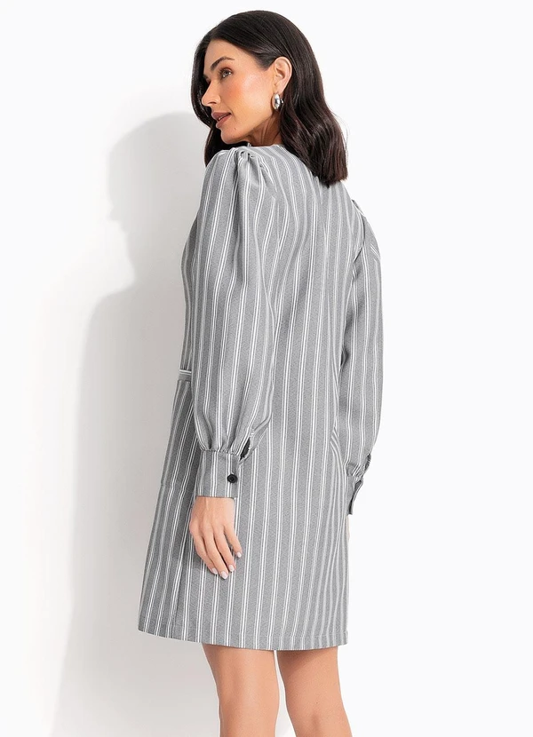 Quintess - Vestido Listrado Cinza em Tecido Plano 2
