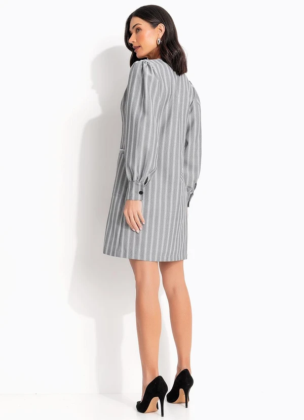 Quintess - Vestido Listrado Cinza em Tecido Plano 4