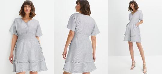 Vestido Listrado Cinza em Tricoline