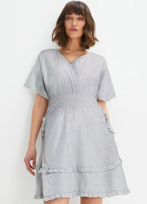 bonprix - Vestido Listrado Cinza em Tricoline - BONPRIX