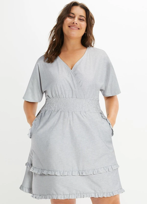 bonprix - Vestido Listrado Cinza em Tricoline 4