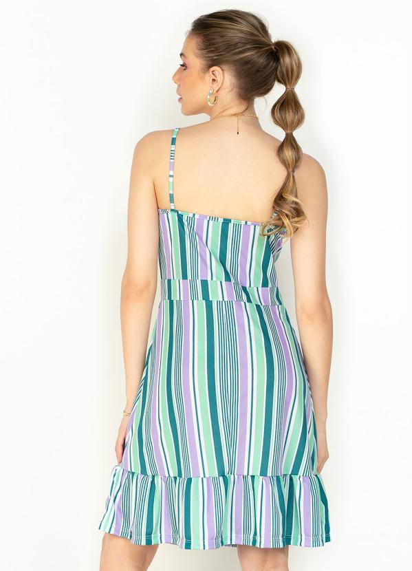 Moda Pop - Vestido Listrado com Alças, Babado e Recortes 2