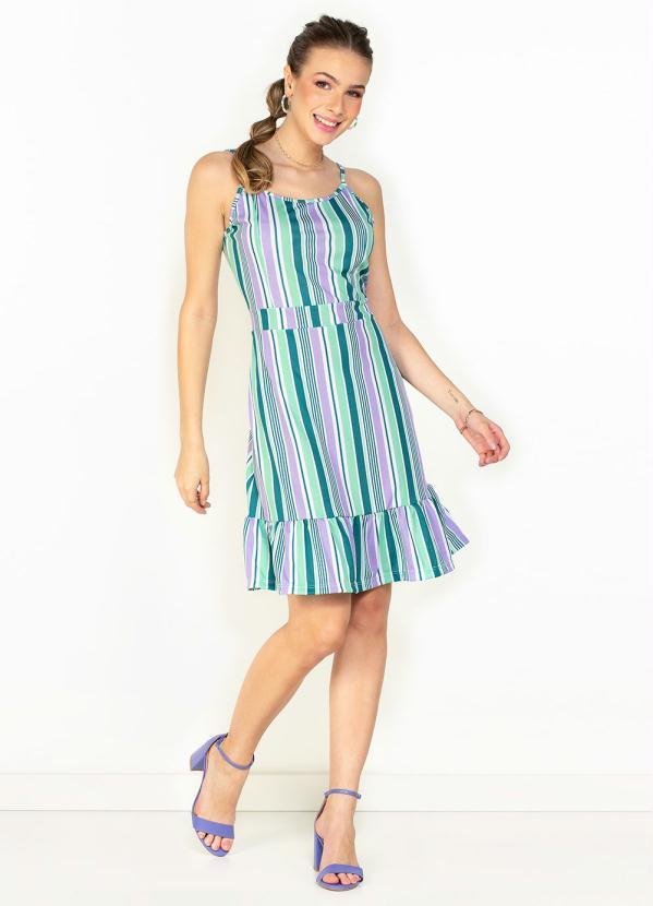 Moda Pop - Vestido Listrado com Alças, Babado e Recortes 4